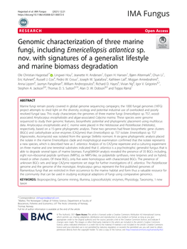 Genomic Characterization of Three Marine Fungi, Including Emericellopsis Atlantica Sp