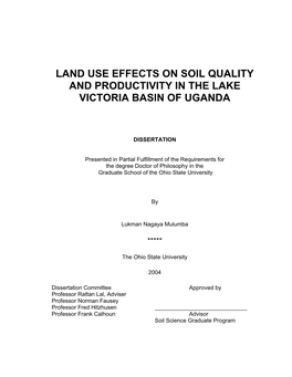 Land Use Effects on Soil Quality and Productivity in the Lake Victoria Basin of Uganda