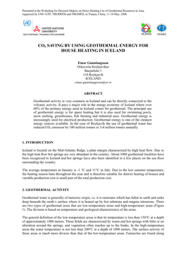 Co2 Saving by Using Geothermal Energy for House Heating in Iceland