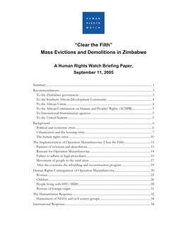 Mass Evictions and Demolitions in Zimbabwe