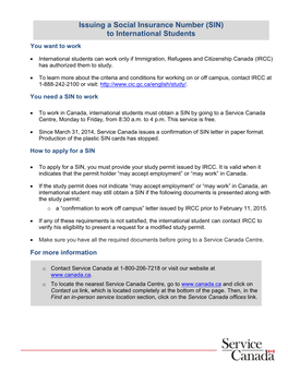 Issuing a Social Insurance Number (SIN) to International Students You Want to Work