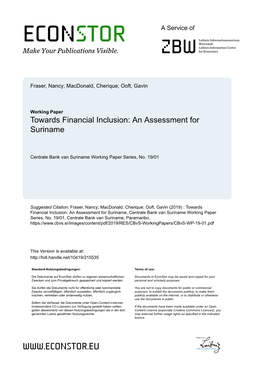 Towards Financial Inclusion: an Assessment for Suriname