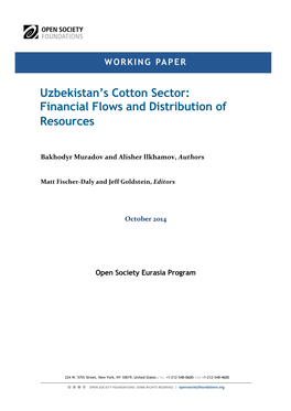 Uzbekistan's Cotton Sector: Financial Flows and Distribution of Resources