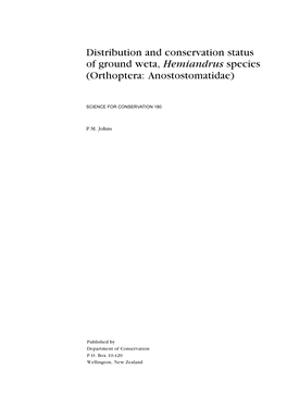 Distribution and Conservation Status of Ground Weta, Hemiandrus Species (Orthoptera: Anostostomatidae)