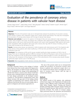 Evaluation of the Prevalence of Coronary Artery Disease in Patients with Valvular Heart Disease