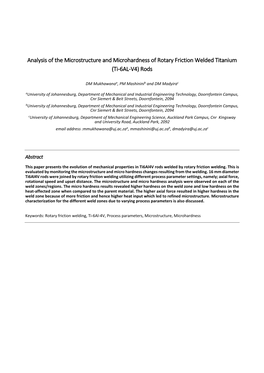 Analysis of the Microstructure and Microhardness of Rotary Friction Welded Titanium (Ti‐6AL‐V4) Rods