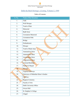 Delhi the Built Heritage: a Listing, Volume-2, 1999