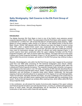 Salty Stratigraphy: Salt Caverns in the Elk Point Group of Alberta Tyler E