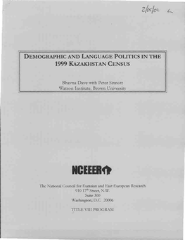 Demographic and Language Politics in the 1999 Kazakhstan Census