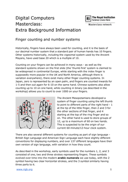 Digital Computers Masterclass: Extra Background Information