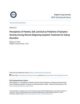 Perceptions of Parents, Self, and God As Predictive of Sympton Severity Among Women Beginning Inpatient Treatment for Eating Disorders