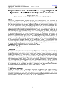 Irrigation Practices As Alternative Means of Supporting Rain-Fed Agriculture: a Case Study of Potato (Solanum Tuberosum L.)