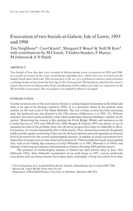 Excavation of Two Burials at Galson, Isle of Lewis, 1993 and 1996