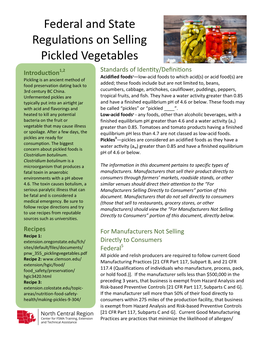 Federal and State Regulations on Selling Pickled Vegetables