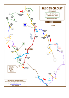 SILSDEN CIRCUIT Bank End 15 ½ MILES High Edge Middlebrough Use with OS Explorer House Low 1:25000 Map OL21 Moor Edge Gate Bank Farms Shown in Italics Lane Jenkin