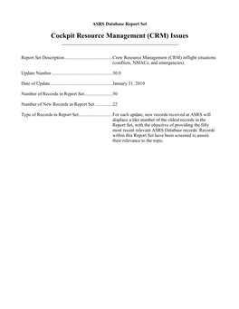 ASRS Database Report Set Cockpit Resource Management (CRM) Issues