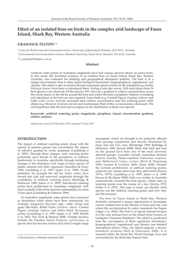 Effect of an Isolated Bore on Birds in the Complex Arid Landscape of Faure Island, Shark Bay, Western Australia