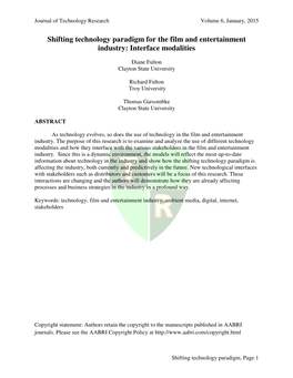 Shifting Technology Paradigm for the Film and Entertainment Industry: Interface Modalities