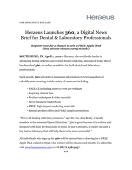 Heraeus Launches 360, a Digital News Brief for Dental & Laboratory