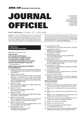 Journal Officiel De La République Et Canton Du Jura » Paraît Chaque Compte De Chèques Postaux 15-336644-4