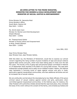 An Open Letter to the Prime Minister, Minister for Women & Child Development and Minister of Social Justice & Empowerm