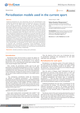 Marques Junior N. Periodization Models Used in the Current Sport