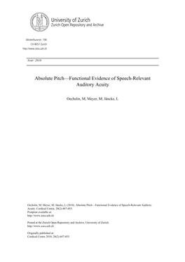 'Absolute Pitch—Functional Evidence of Speech-Relevant Auditory Acuity'