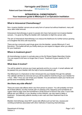 INTRAVESICAL CHEMOTHERAPY; Your Treatment Guide to Mitomycin C Or Epirubicin Instillation