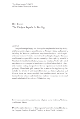 The Wesleyan Impulse in Teaching