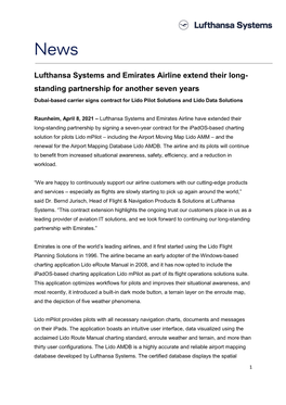 Lufthansa Systems and Emirates Airline Extend Their Long- Standing