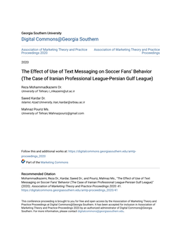 The Effect of Use of Text Messaging on Soccer Fansâ•Ž Behavior (The Case of Iranian Professional League-Persian Gulf League
