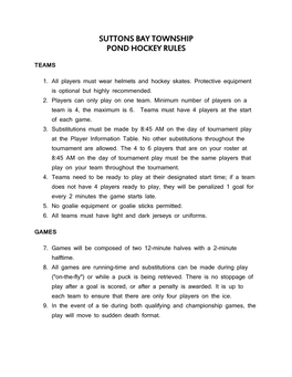 Suttons Bay Township Pond Hockey Rules