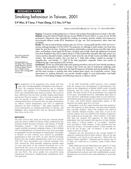 Smoking Behaviour in Taiwan, 2001 C-P Wen, D T Levy, T Yuan Cheng, C C Hsu, S P Tsai