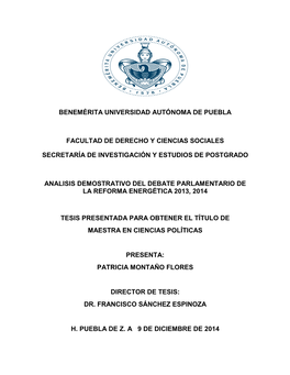 Benemérita Universidad Autónoma De Puebla Facultad De Derecho Y Ciencias Sociales Secretaría De Investigación Y Estudios De