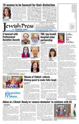 YIDDISH Continued on PAGE 7 YIDDISH Continued on PAGE Joan Joan Wadler PARTNERSHIP Continued on PAGE 5 Continued on PAGE PARTNERSHIP Hillels the Floridaof Suncoast