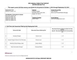 EEO ANNUAL PUBLIC FILE REPORT ENTERCOM SEATTLE This Report