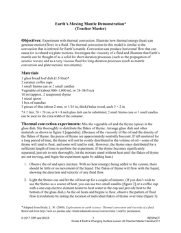 Earth's Moving Mantle Demonstration* (Teacher Master) Materials