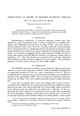 OBSERVATIONS at 2700 Mhz of SELECTED PLANETARY NEBULAE