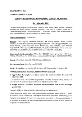 Compte-Rendu De La Reunion Du Conseil Municipal