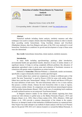 Detection of Local Homoclimates in Bulgaria by Numerical Analysis