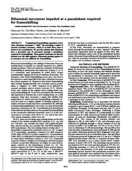 Ribosomal Movement Impeded at a Pseudoknot Required for Frameshifting