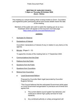 (Public Pack)Agenda Document for Council, 29/10/2020 19:30