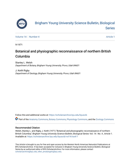 Botanical and Physiographic Reconnaissance of Northern British Columbia