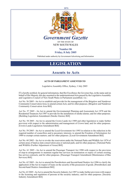 Government Gazette of the STATE of NEW SOUTH WALES Number 86 Friday, 8 July 2005 Published Under Authority by Government Advertising and Information