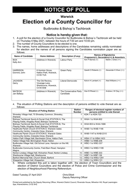 NOTICE of POLL Election of a County Councillor