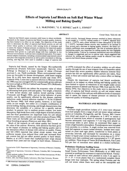 Effects of Septoria Leaf Blotch on Soft Red Winter Wheat Milling and Baking Quality'