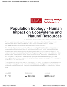 Population Ecology - Human Impact on Ecosystems and Natural Resources