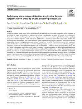 Evolutionary Interpretations of Nicotinic Acetylcholine Receptor Targeting Venom Effects by a Clade of Asian Viperidae Snakes