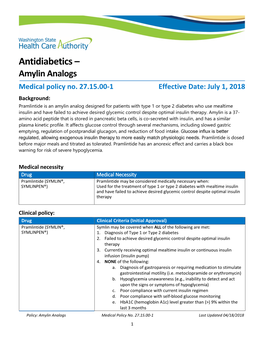 Antidiabetics – Amylin Analogs Medical Policy No