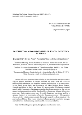 Distribution and Communities of Suaeda Pannonica in Serbia